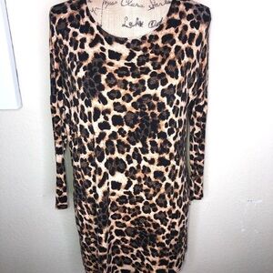 Fascination Leopard Print Black & Brown Tunic Top Size Medium